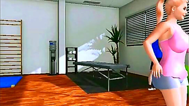 Blonde MILF Mom Gets Naughty at Gym with Ron and Jeremy in Anime Toon Story