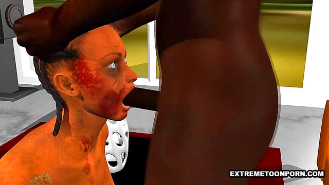 Ebony Stud Fucks Sexy 3D Zombie Babe Hard for Intense Blowjob & Handjob Action
