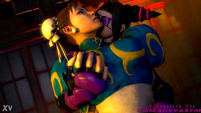 Hentai Lesbians Juri Han & Chun Li Wrestle for Dominance in Steamy Street Fight Yuri Scene