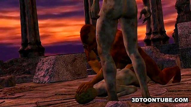 3D Cartoon Zombie Babe Gets Double Teamed Outdoors for Hardcore Fun