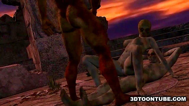 3D Cartoon Zombie Babe Gets Double Teamed Outdoors for Hardcore Fun