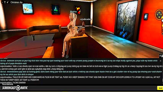 Sexy 3D Beauty Enjoys X-Mas Room Romance With Game Character