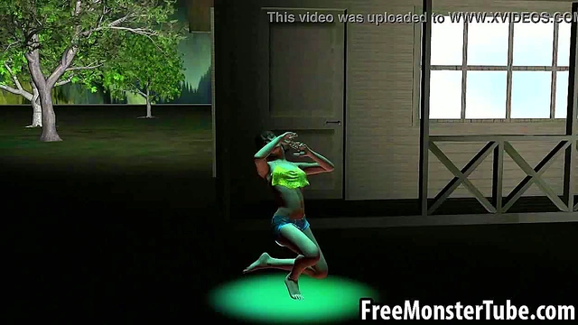 3D Brunette Babe Sucks Alien's Hard Dick With Seductive Handjob