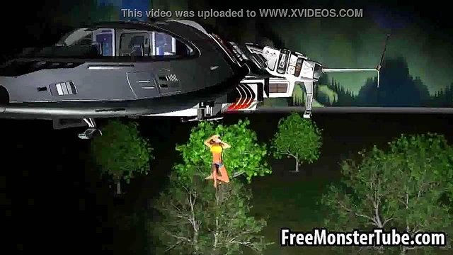 3D Brunette Babe Sucks Alien's Hard Dick With Seductive Handjob