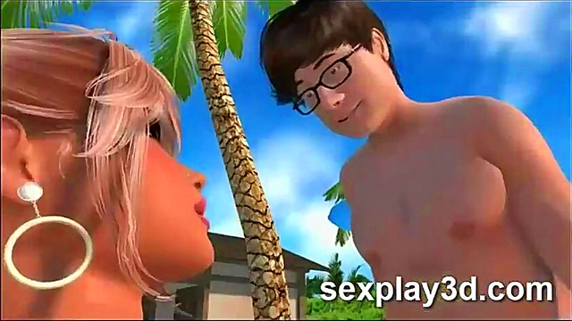 Busty Blonde Hentai Babe With Big Tits Fucks Two Guys In Threesome Action