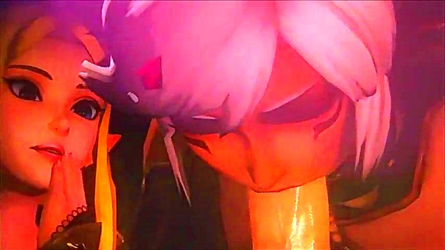 Zelda and Dark Elf Give Link Hot Anime Blowjob Action