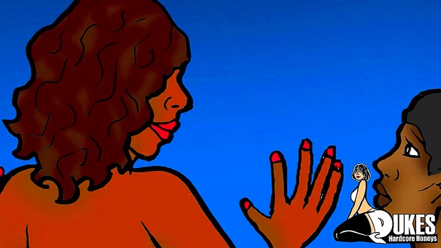 Busty ebony milf rides huge bbc dick for creamy orgasm in animated hentai delight