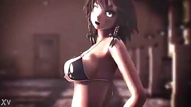 Bikini-clad Anime Babe Grooves to Music in Seductive Dance Animation