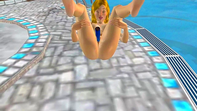 Blonde Hentai Babe Masturbates With Dildo In Pool For Big-Ass Fun