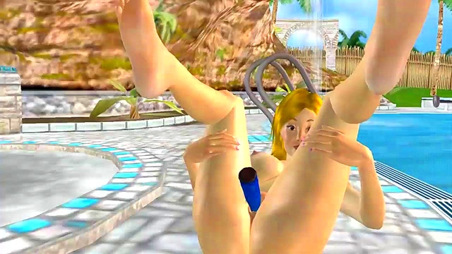 Blonde Hentai Babe Masturbates With Dildo In Pool For Big-Ass Fun
