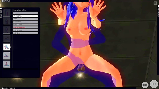 Blue-Haired Maid Gives Handjob & Paizuri Before Doggy Style Fun