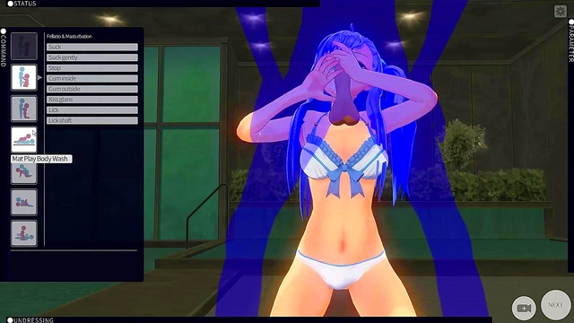 Blue-Haired Maid Gives Handjob & Paizuri Before Doggy Style Fun