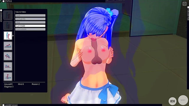 Blue-Haired Maid Gives Handjob & Paizuri Before Doggy Style Fun