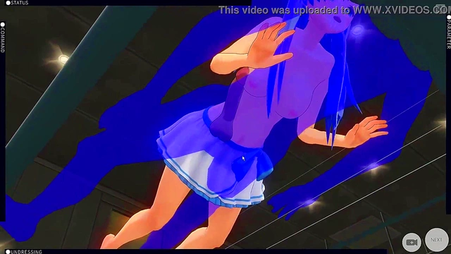 Blue-Haired Maid Gives Handjob & Paizuri Before Doggy Style Fun