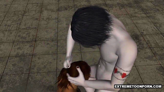 Seductive 3D Brunette Gives Intense Blowjob To Gothic Vampire Stud