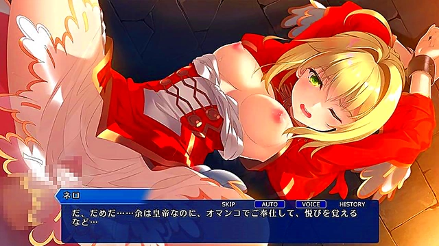 Nero Claudius Bound & Pleasured by Big-Titted Anime Goddess in Fate Grand Order Mahjong H Scene