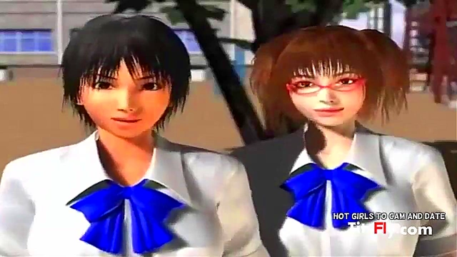 3D Anime Schoolgirls Enjoy Intense Session With GAME Character