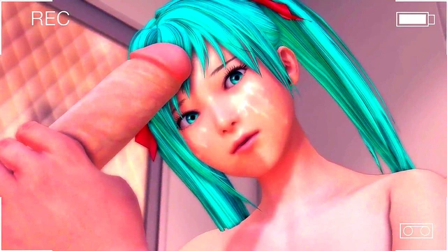 Steamy Miku Hatsune Bathroom Blowjob & Rough Handjob For HotCumshot