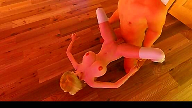 Hot 3D Busty Blonde Fucks On The Floor For A steamy FacialCumshot