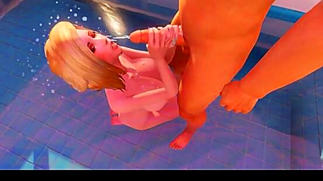 Busty 3D Blonde Babe Gets Facial By The Poolside