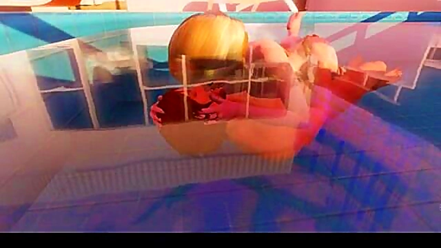 Busty 3D Blonde Babe Gets Facial By The Poolside