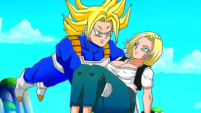 Trunks Rescues Big-Busted Android 18 for Panty Shoot & Creampie Finish