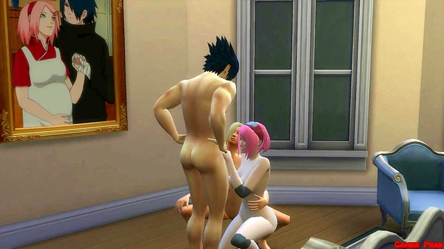 Sasuke Fucks Ino & Sakura's Big Tits and Asses in Naruto Hentai Gangbang