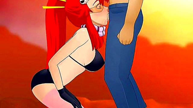 Yoko Littner from Gurren Lagann Gives Super Deep Throat in Anime Hentai Scene