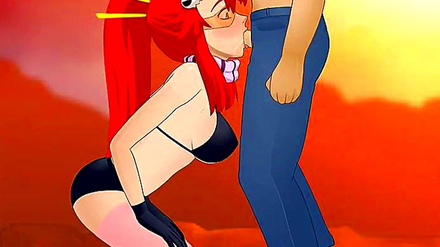 Yoko Littner from Gurren Lagann Gives Super Deep Throat in Anime Hentai Scene