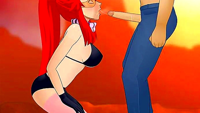 Yoko Littner from Gurren Lagann Gives Super Deep Throat in Anime Hentai Scene