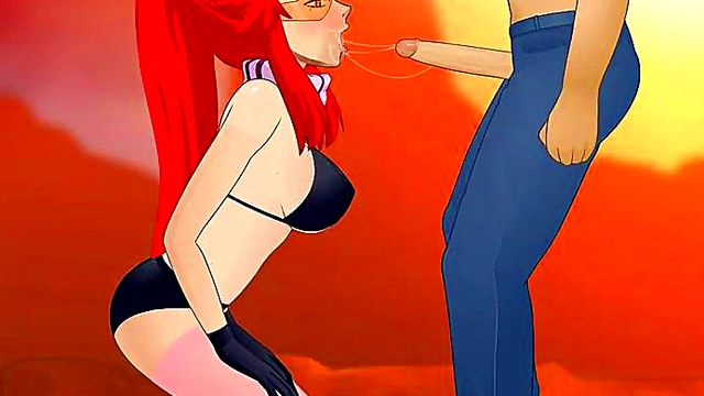 Yoko Littner from Gurren Lagann Gives Super Deep Throat in Anime Hentai Scene