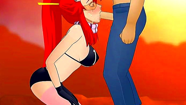 Yoko Littner from Gurren Lagann Gives Super Deep Throat in Anime Hentai Scene