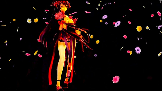 Two Anime Girls Dance Pantyless With Big Breasts In MMD Fantasy Scene