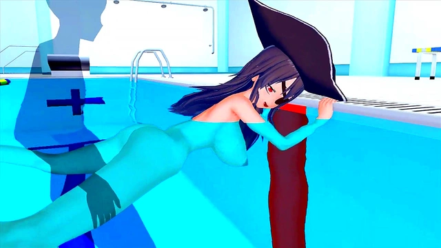 Horny 3D Hentai Beauty Rides Dick & Squirts In Secret Pool Training Session