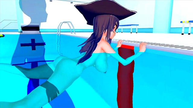 Horny 3D Hentai Beauty Rides Dick & Squirts In Secret Pool Training Session