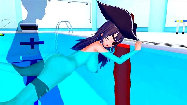 Horny 3D Hentai Beauty Rides Dick & Squirts In Secret Pool Training Session