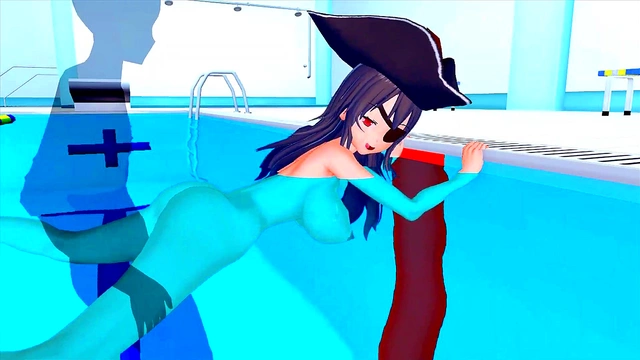 Horny 3D Hentai Beauty Rides Dick & Squirts In Secret Pool Training Session