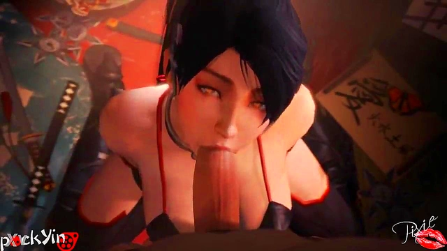 Wet blowjob by Momiji in Animated Hentai Cartoon Action
