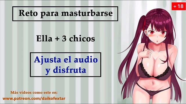 Sexy Chica Challenges 3 Guys to JOI Masturbation inSpanish VOICE Bukkake Gangbang Trio Fun