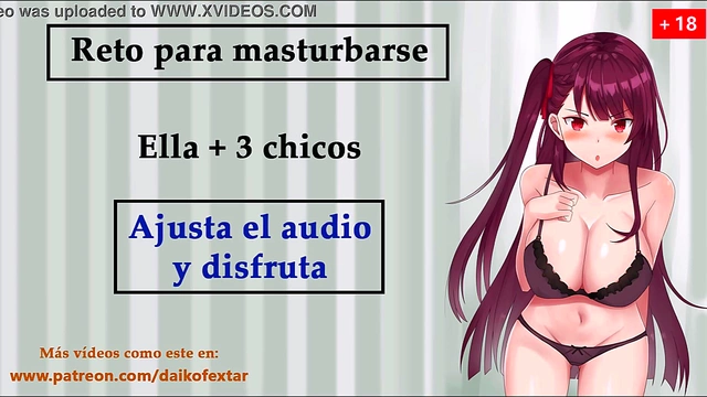 Sexy Chica Challenges 3 Guys to JOI Masturbation inSpanish VOICE Bukkake Gangbang Trio Fun