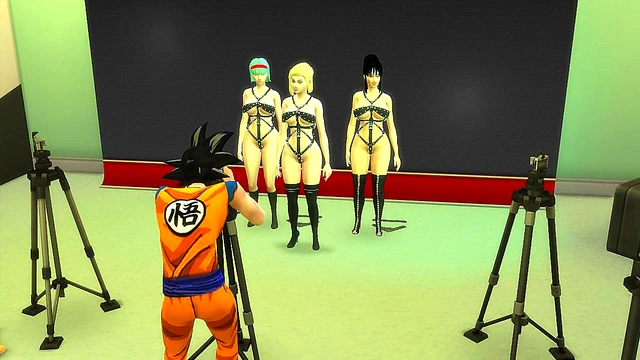 Dragon Ball Cosplay MILF Chichi Cheats With Handcuffed Bulma & 18 For Hot Photoshoot