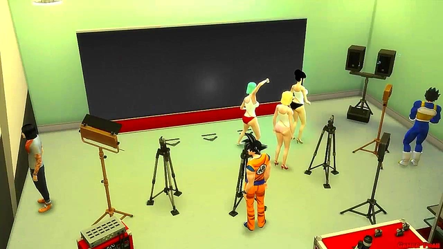 Dragon Ball Cosplay MILF Chichi Cheats With Handcuffed Bulma & 18 For Hot Photoshoot