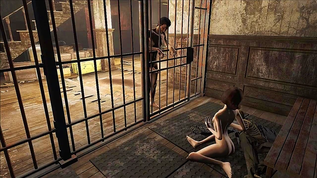 Teen Fallout 4 Anime Brunette Sucks Dick Behind Bars For Hot Blowjob Action