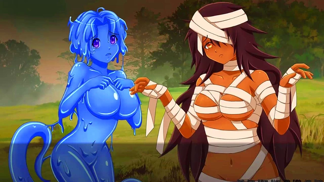 Ebony Anime Mummy Ties Up Hero for Slime Monster Girl BDSM Fun