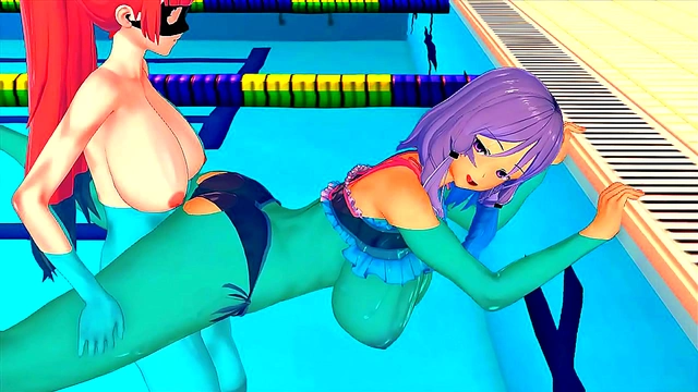 Horny Big-Titted Hentai Girl Moans While Riding Dick By The Pool