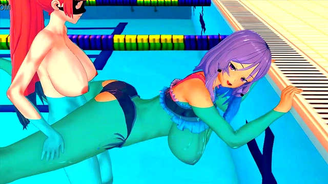 Horny Big-Titted Hentai Girl Moans While Riding Dick By The Pool