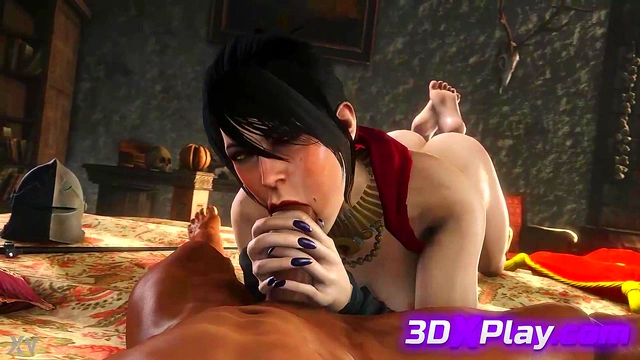 Morrigan Sucks Cock in 3D Anime Game Parody - Uncensored Dragon Age Blowjob Fantasy