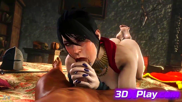 Morrigan Sucks Cock in 3D Anime Game Parody - Uncensored Dragon Age Blowjob Fantasy
