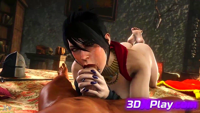 Morrigan Sucks Cock in 3D Anime Game Parody - Uncensored Dragon Age Blowjob Fantasy