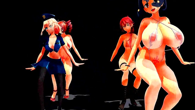 Four Big-Titted Anime Girls Dance Seductively To A Song